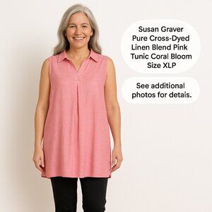Susan Graver Pure Cross‑Dyed Linen Blend Tunic Size XLP Pink/Coral Bloom